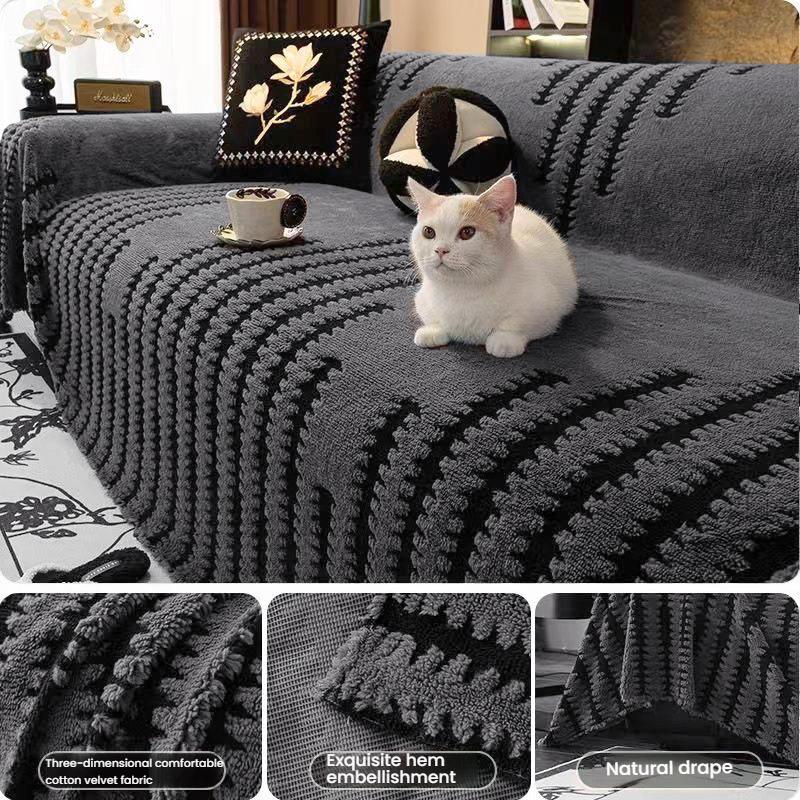 1pc gray Bohemian jacquard warm tufted sofa towel, Bohemian style soft thick blanket, suitable for living room sofa cover