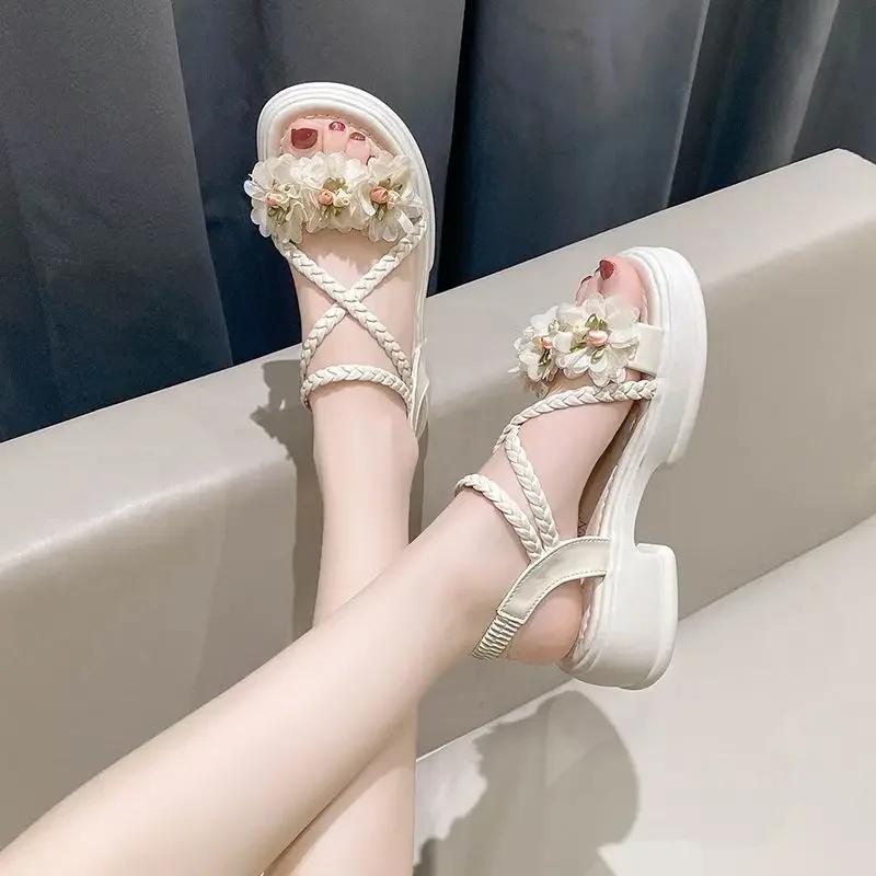 Flowers Open Toe Sandals for Women Designer Luxury Comfortable Shoe Casual Beach Slippers for Women Fashion Platform Women Shoes