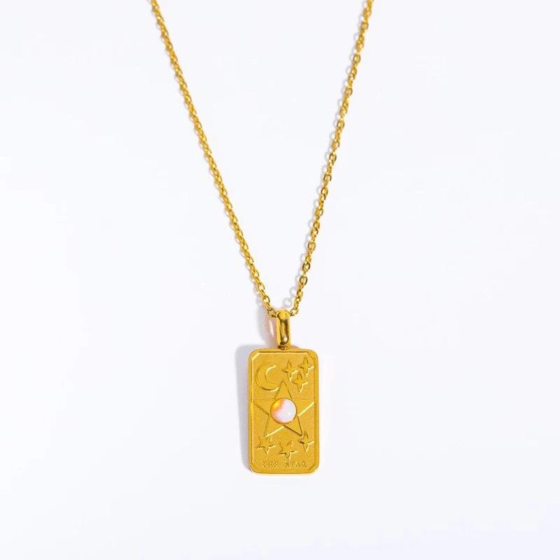 Colier din oțel inoxidabil pentru femei World Sun Moon Star Oblong Tarot Pandantiv Bijuterii Cadou