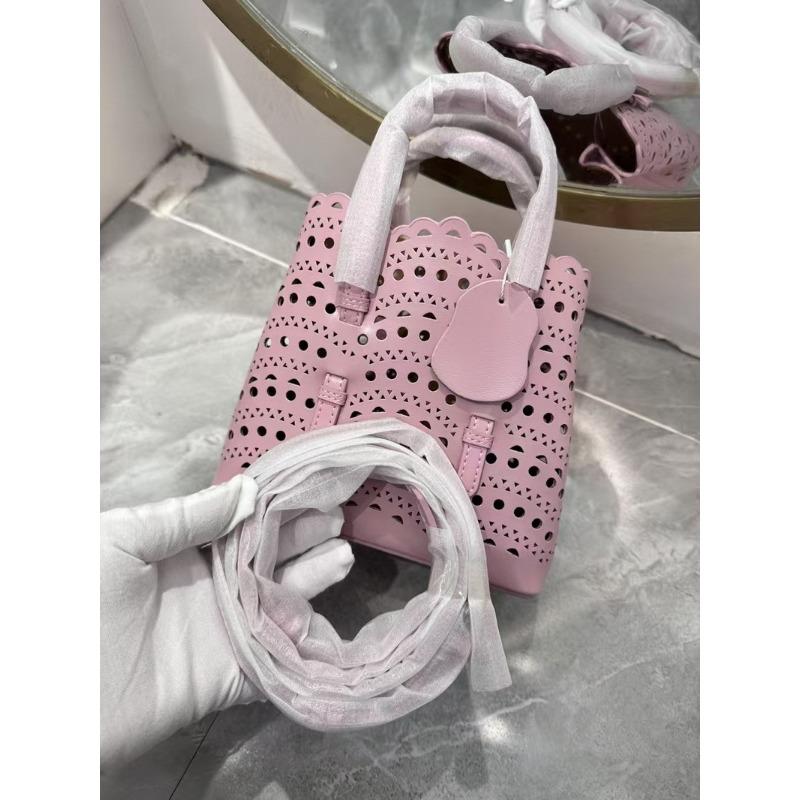 New cowhide leather high-end hollow vegetable basket bucket bag tote bag one shoulder crossbody handbag women