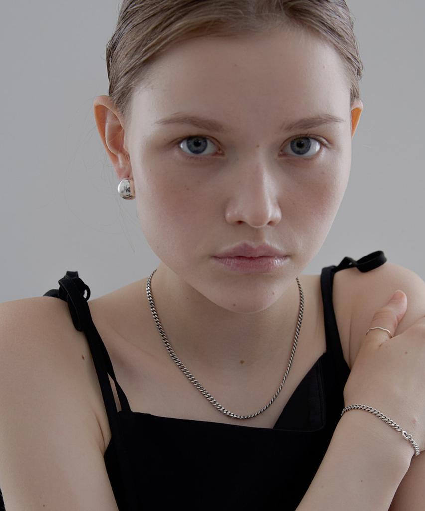 Alleun Silver 925 Oxidized Thick Curve Chain Long Choker Necklace