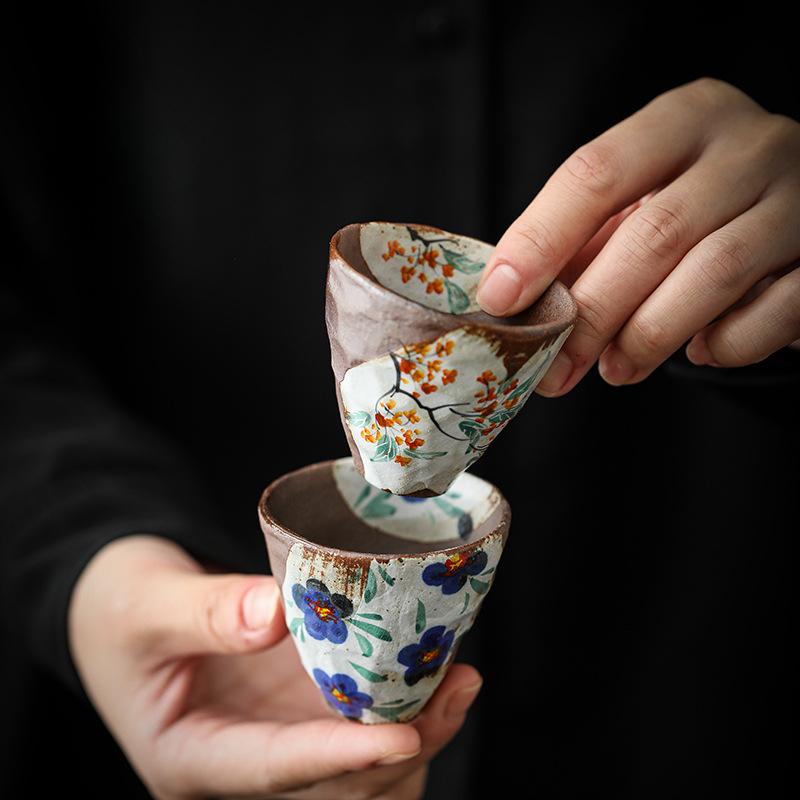 Ručně kreslený starý kamenný keramický šálek čaje Shibayaki kung-fu čajová sada Vintage hrubá keramika šálek na čaj kreativní čínský šálek