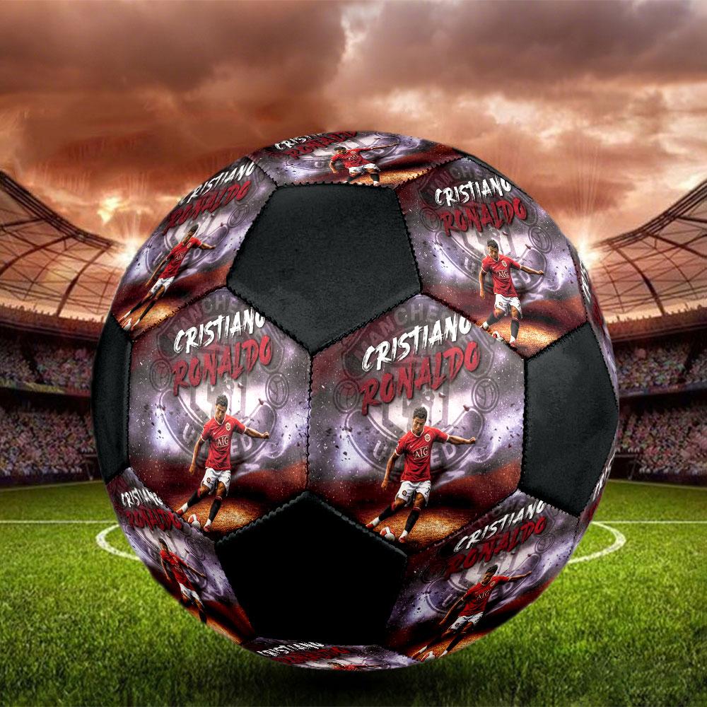 1PC Cristiano Ronaldo Heart Size 5 Soccer Ball PrahaIndoor Soccer Ball Colorful All Ages Machine Stitched PVC Competition Ready Durable High-Bounce