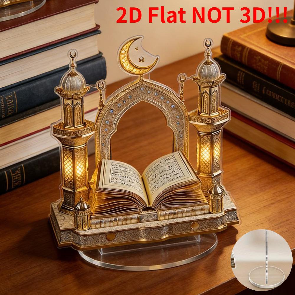 Eid Mubarak 2D Flaches Koran-Ornament Mond Stern Schloss Schreibtischdekoration mit Sockel Ramadan Haus Küchen Dekoration für Muslime