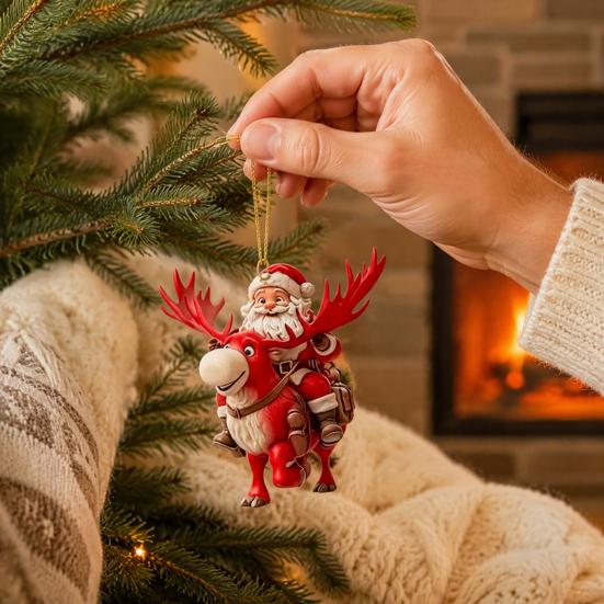 Creative Festive Home Ornaments 8/16/24/32Pcs 2D Flat Christmas Wooden Ornaments, Santa Claus Riding Bicycle Hanging Xmas Door And Window Decorations