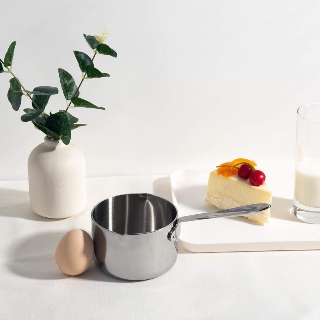 IMEEA Milk Pan, 18-10 Stainless Steel, Induction Cooktop Compatible, 450ml, Mini Milk Pan, Silver