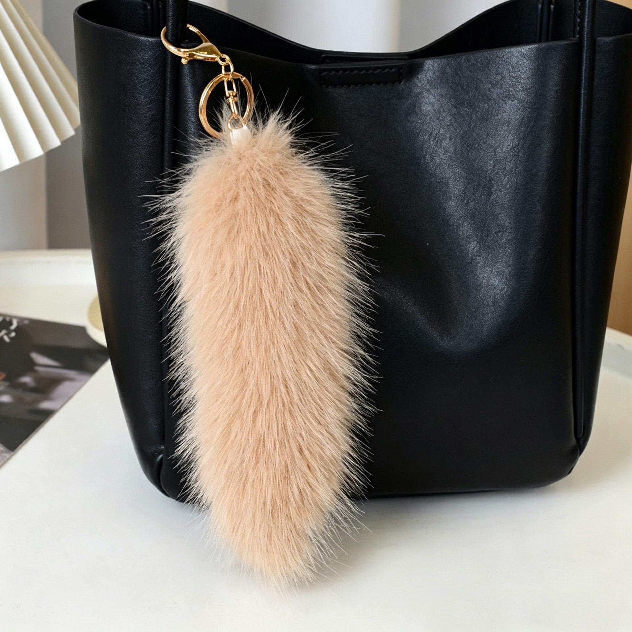 Grand Charm de Sac Queue de Renard Fausse Fourrure Pelucheux Poilu Accessoire de Moto Biker Cosplay Pendentif Queue d'Animal Charm de Sac pour Femme 20cm(7.87inches)