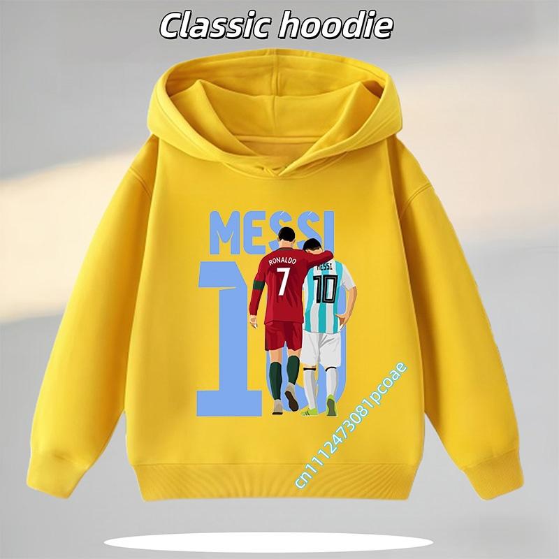 Football Star Cartoon Print Autumn/Winter Coat Messi Children's Hooded Sweatshirt Boys' Sports Shirt Girls' Casual Top