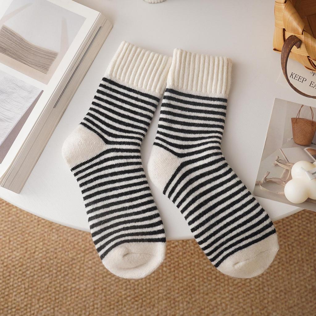 Women's Striped Fluffy Winter Socks - Warm, Thick, and Soft for Home & Sleep