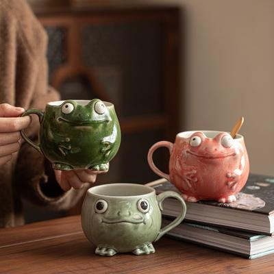 Fun Ceramic Frog Shaped Mug High Appearance Retro Coffee Cup with Handle Water Cup Breakfast Milk Tea Cups Birthday Holiday Gift