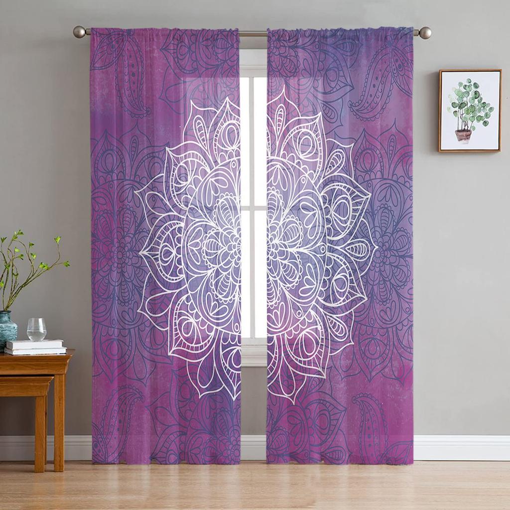 Light Filtering Mandala Pattern Curtains Living Room Modern Voile Curtain Bedroom Tulle Window Drapes Decor Bohemian Made Of Polyester Washable Ready