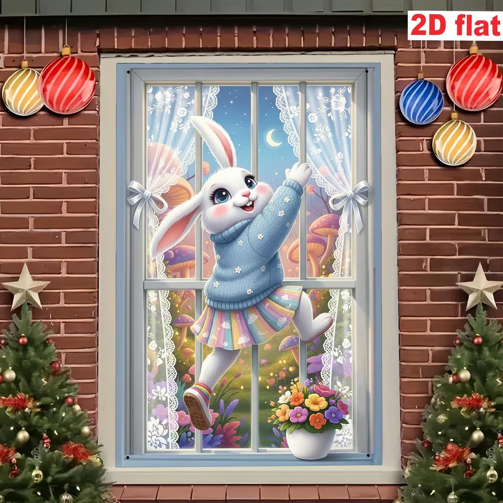 Easter Spring Rabbit & Colored Eggs Hanging Banner for Festive Decoration