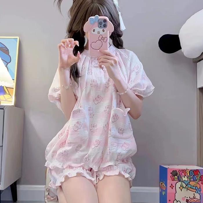 

Женский милый розовый комплект пижамы Cloud Bunny - топ с короткими рукавами и шорты M