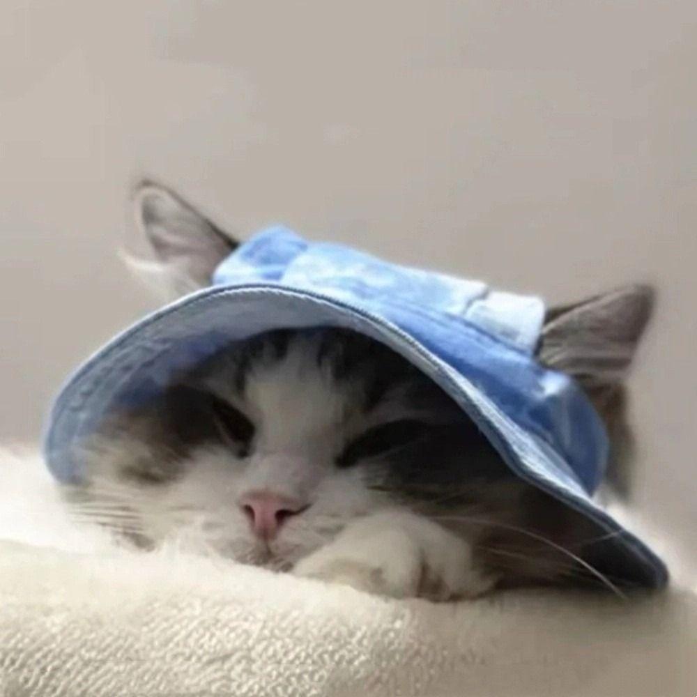 S/M/L Cat Sun Hat with Ear Holes Pet Caps Beach Visor Cat Bucket Hat  for Small Medium Cat