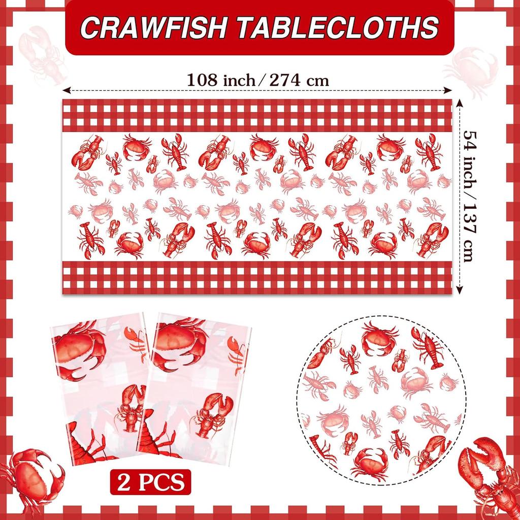 2 Pcs Crawfish Tablecloth Disposable Lobster Table Covers 108 x 54 Inches Plastic Lobster Table Cloth for Crawfish Boil Party Supplies
