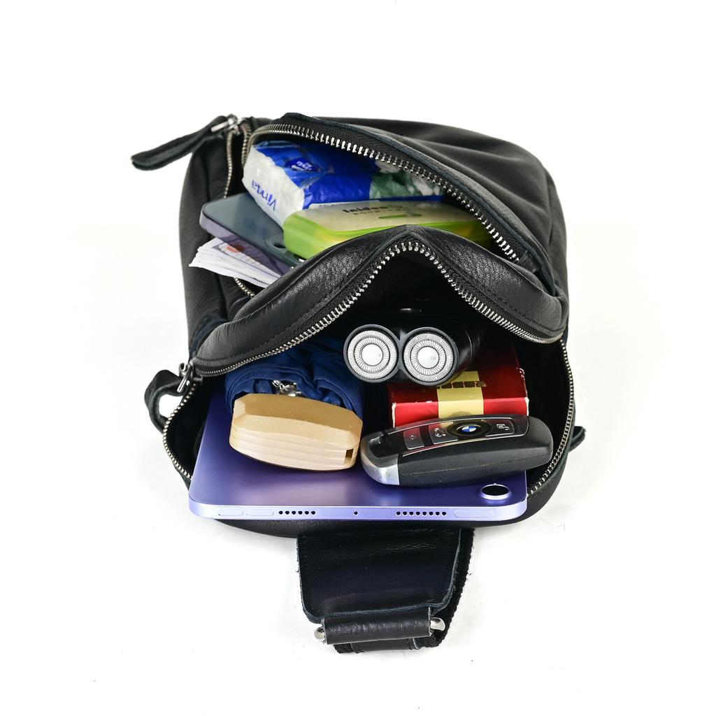 Genuine Leather Men's Retro Chest Bag, Women's Top Casual Crossbody Bag, Large Capacity One Shoulder IPad Bag