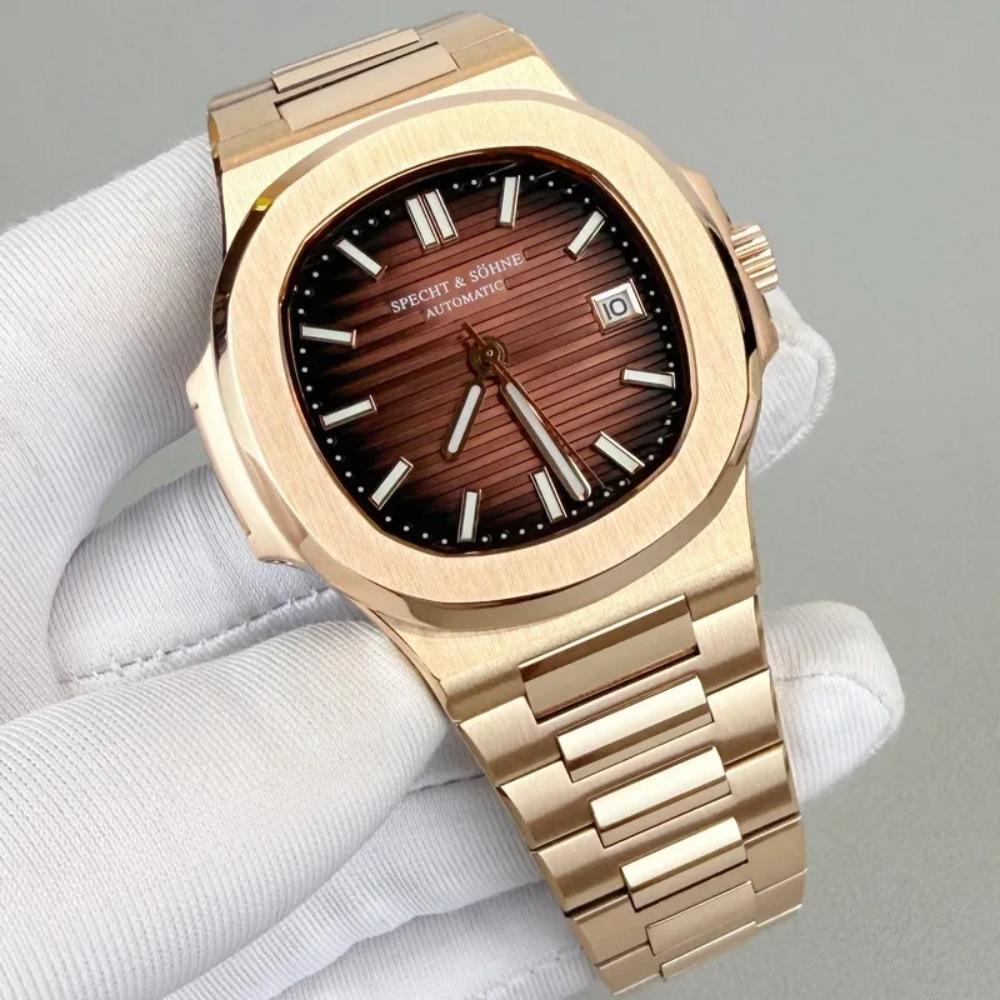 2025 Specht & Söhne 40MM Cubic 5711 Herenhorloge Mechanische Horloges Roségoud Roestvrij Staal Saffierglas 50M Waterdicht