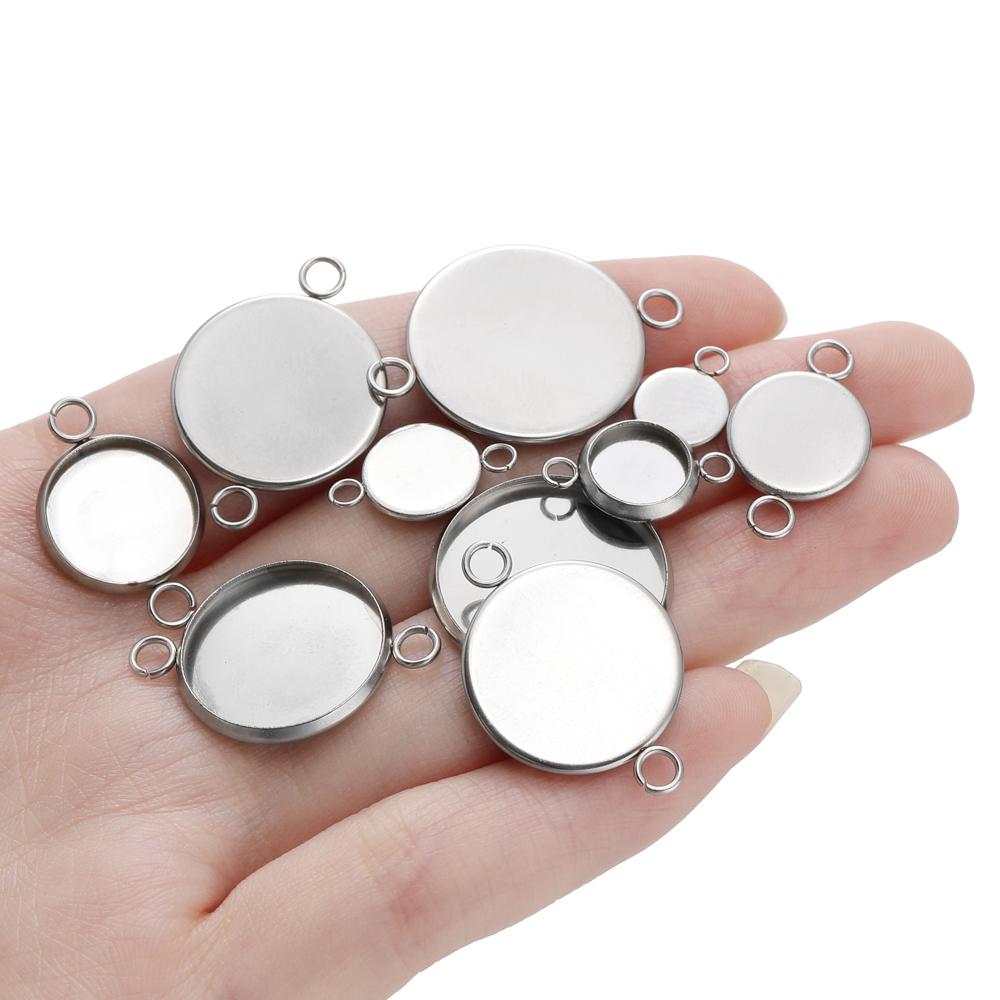 20pcs/lot Stainless Steel Cabochon Cameo Base Settings 6-25mm Necklace Bracelets Pendants Tray For Diy Necklace Jewelry Making