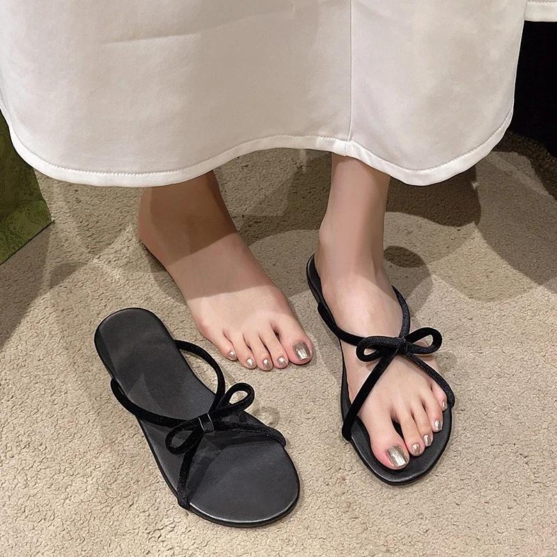 Shoes for Women 2024 Fashion Modern Women's Slippers Summer Dress Slippers Women Bow Tie Flat with Soft Bottom Outdoor Sandals