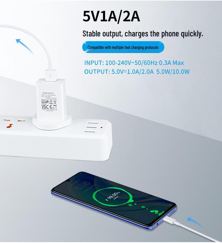 UK 5V1A/2A Phone Charger, UKCA Certified 5W USB Power Adapter, Ideal Accessory