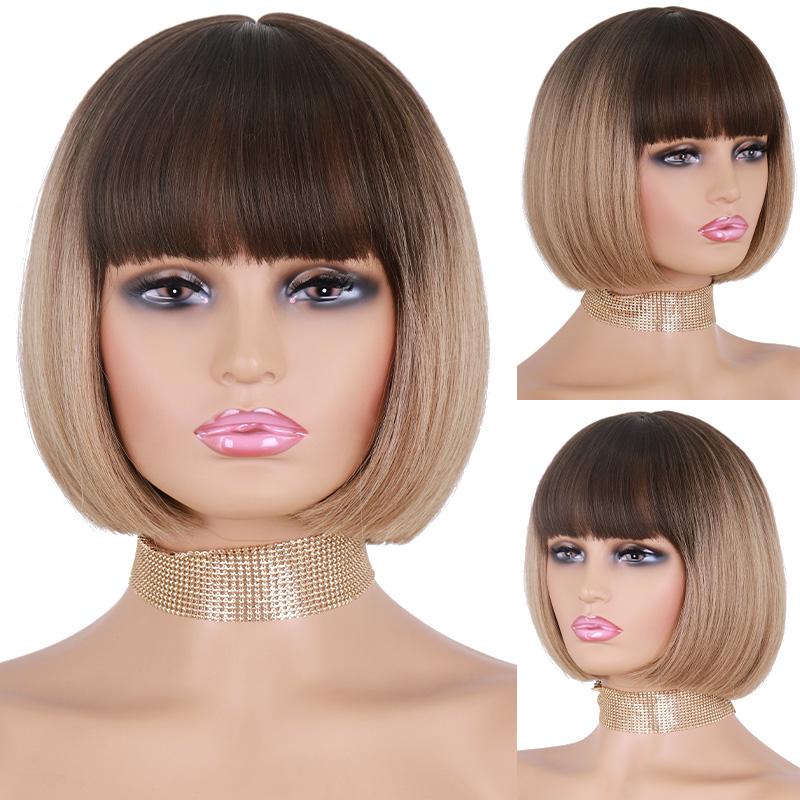 

XINRAN женский модный короткий парик боб с тупой челкой контрастного цвета, черный, синий, короткий прямой парик из синтетического волокна для женщин