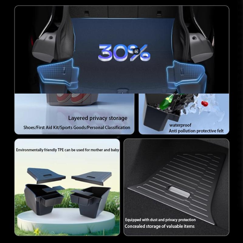 For Tesla Model Y Juniper 2025 TPE Rear Trunk Left Right Side Storage Box Tail Boot Organizer Partition Decoration Accessories
