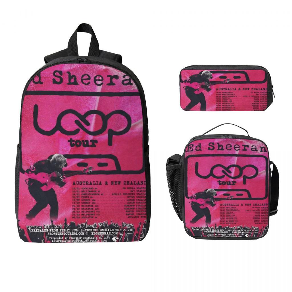 3Pcs Ed Sheeran Loop Tour 2026 Merch Backpack Set for Children Pen Bags Bookbag Sets with Lunch Box For School Students Daypack