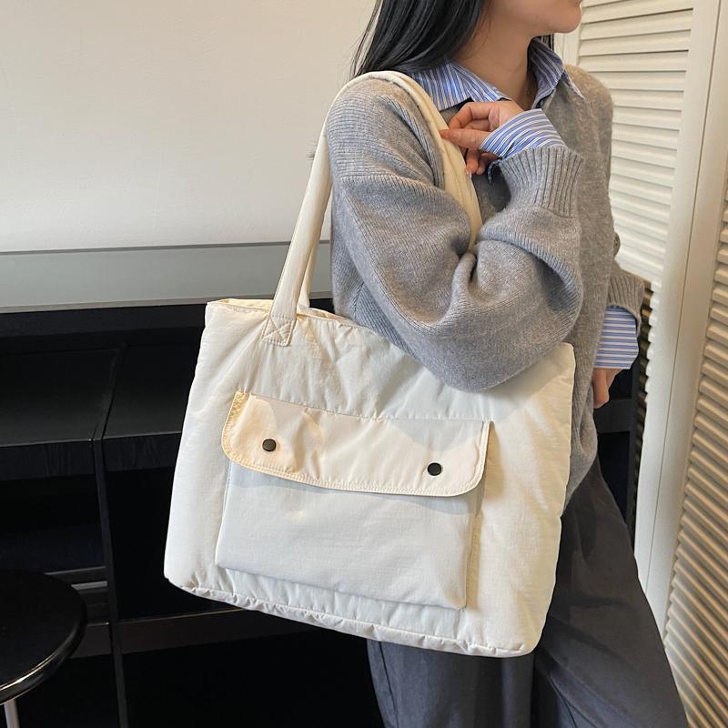 Minimalist Solid Color Tote Bag for Women – Large Capacity Shoulder Bag with Front Pocket – Perfect for Daily Use, Shopping, and School