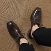 Krazing Pot Sheepskin Autumn Winter Shoes Lace Up Med Heels Size 42 Square Toe Brown Color Pumps