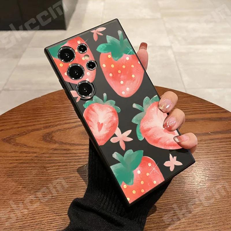 Strawberry Pattern Phone Case For Samsung Galaxy S25 S24 Ultra S23 S22 Plus S20 FE A54 A55 A15 A35 A50 A51 A71 A72 A73 Cover