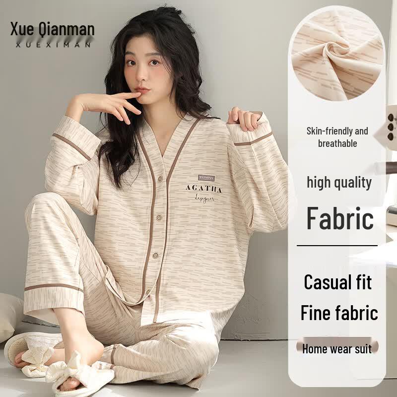 Women s Premium Cotton Cardigan Loungewear Pajama Set M
