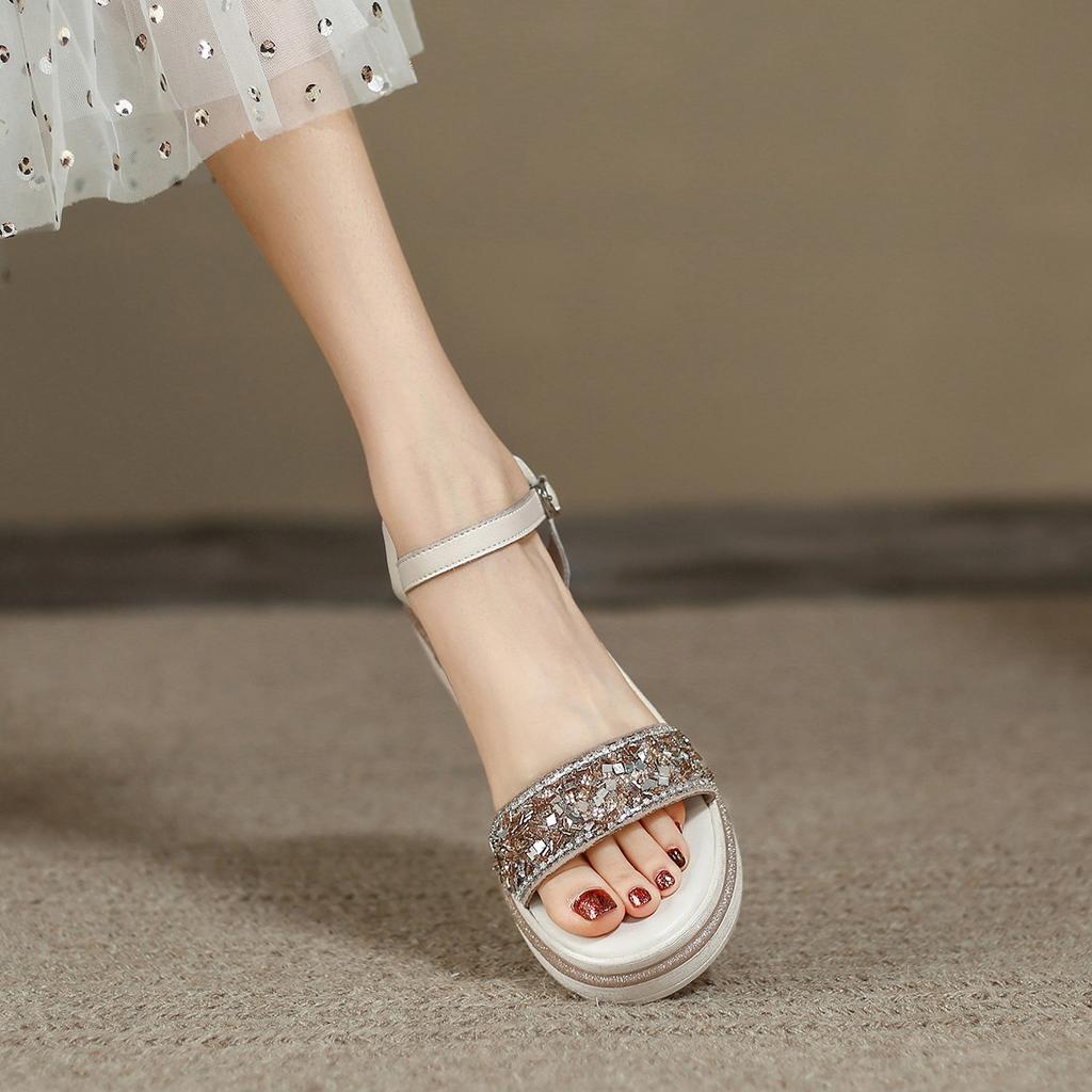 Keilabsatz Verschleißfest, Bequem und Modisch Damen Sommer Strass Dicksohlige Sandalen