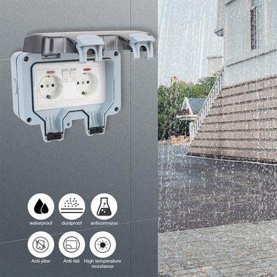 Prise double UE Interrupteur Prise d'alimentation 16A Prise d'alimentation murale extérieure avec chargement USB pour la maison et le jardin IP66 Résistante aux intempéries