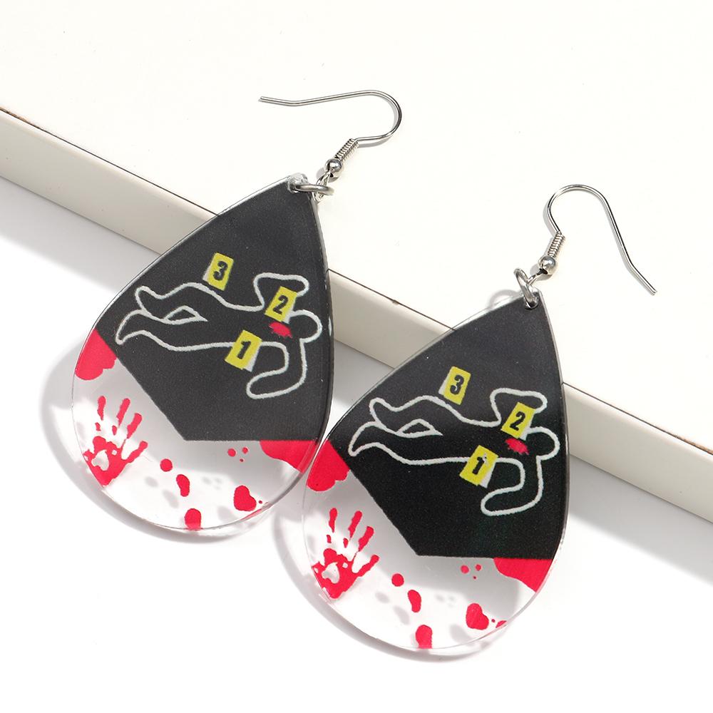 Gothic Bleeding Skull Acrylic Drop Earrings for Women Horrible Crime Scene Square Pendant Earrings Halloween Jewelry Gifts
