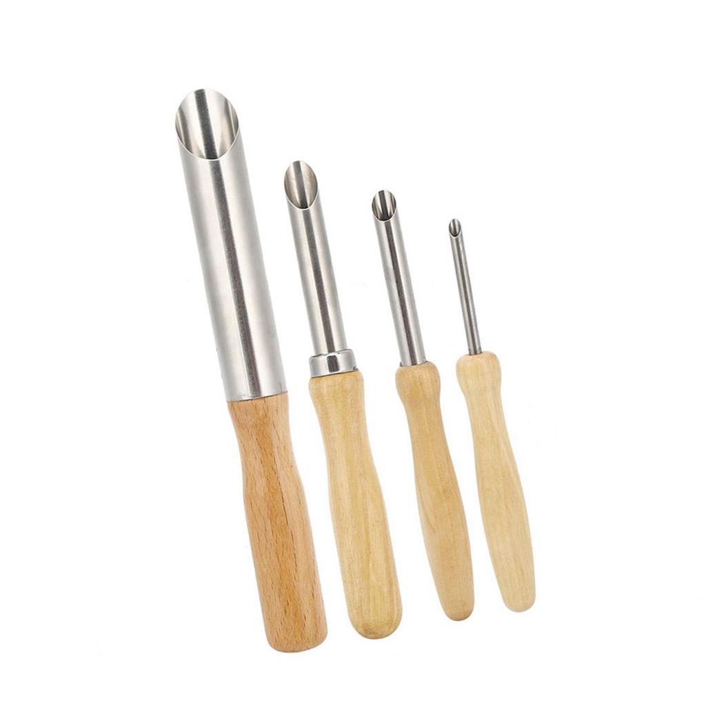 4Pcs Wood Handle Circular Round Hole Pottery Clay Cutters Carving Drilling Tool