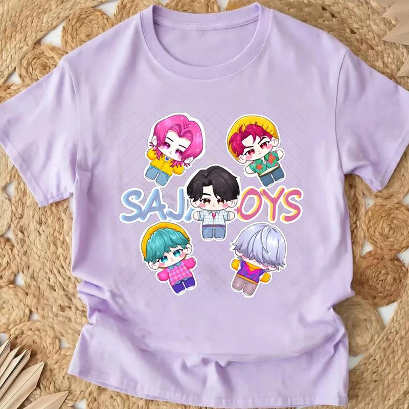 Popular Cartoon Print Women T-Shirt Cartoon Design Casual Harajuku Style T-shirts Girls Round Neck Short Sleeved Top Fans Gifts