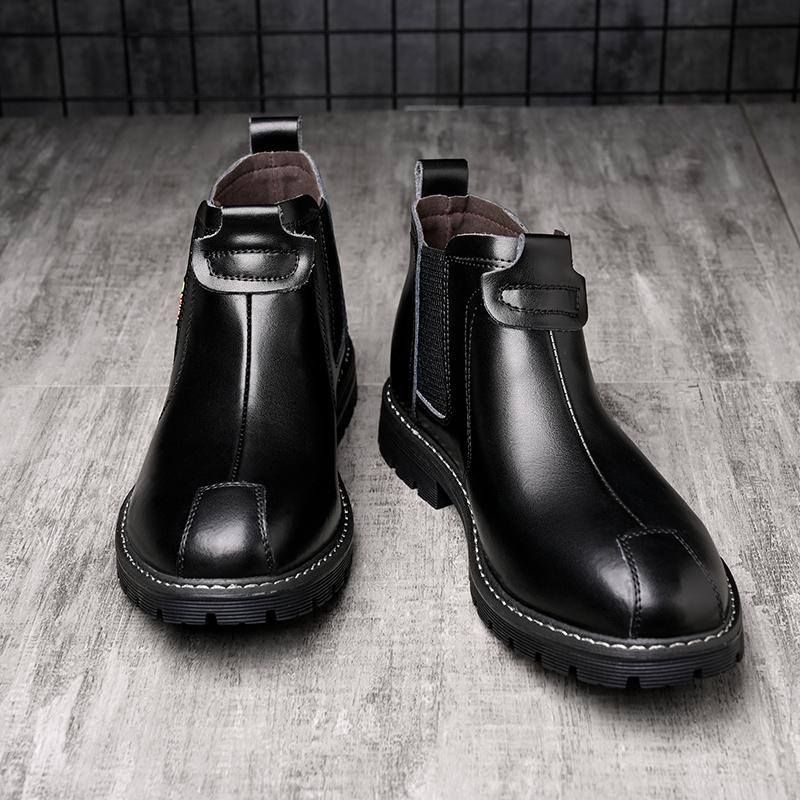 2024 Autumn Winter Black Ankle Boots Men Comfortable Warm Plushed Leather Men's Chelsea Boots Classic Tooling Boots botas hombre