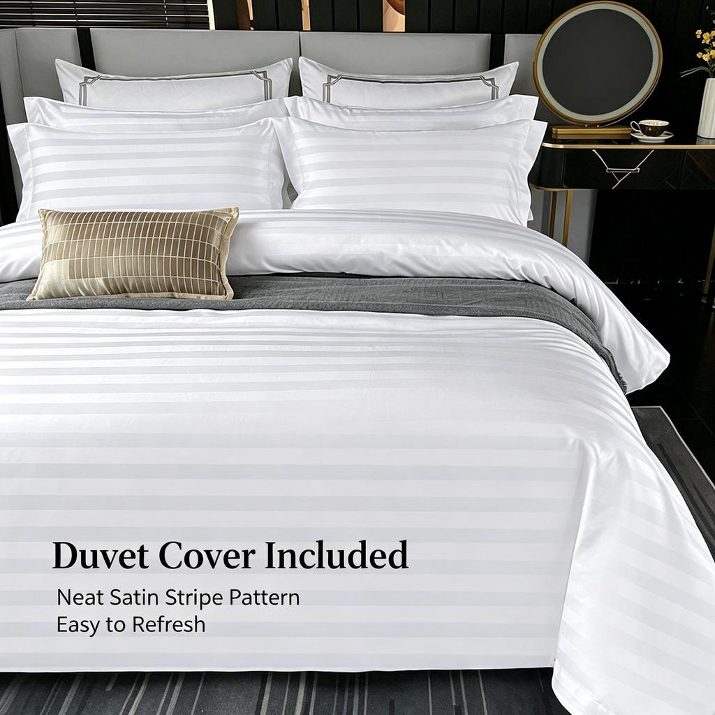 Satin Stripe Polyester Bedding Set Hotel‑Style 4‑Pieces Duvet Cover Kit