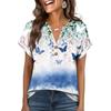 Camiseta de Manga Corta con Botones, Cuello en V, Estampada, Casual, Holgada, a la Moda para Mujer