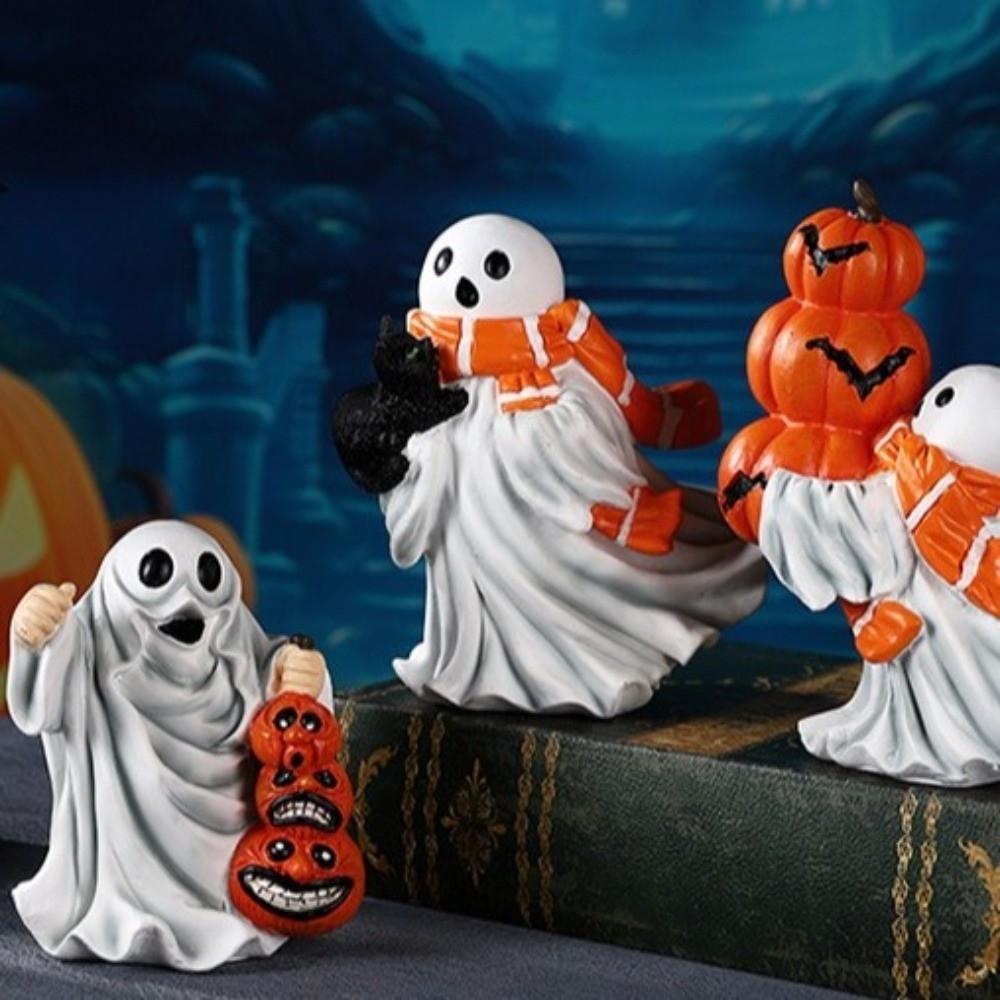 Cartoon Ghost Statue Resin Halloween Figurine Home Decor Ghost Sculpture  Gift