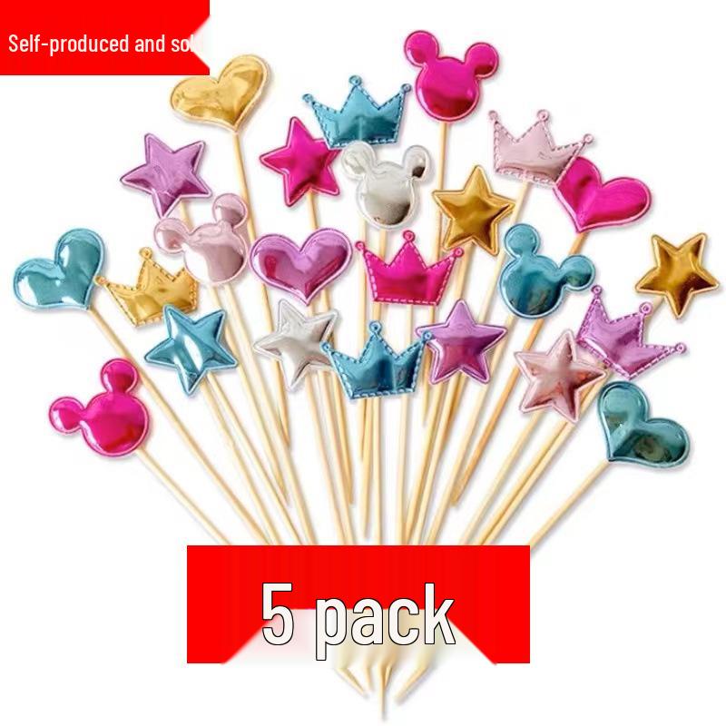Large Glittery Leather Birthday Cake Topper Set: Heart, Star, Five-Pointed Star, and Crown