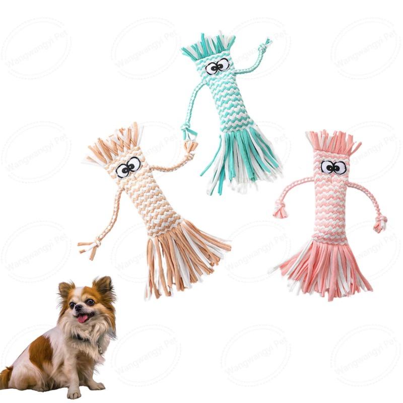 Dog Rope Chew Toy Straw Head Braided Knot Doll Squeaker Sound Toy Molar Dog Toy Pet Training Pet Interactive Toy Pet Supplies