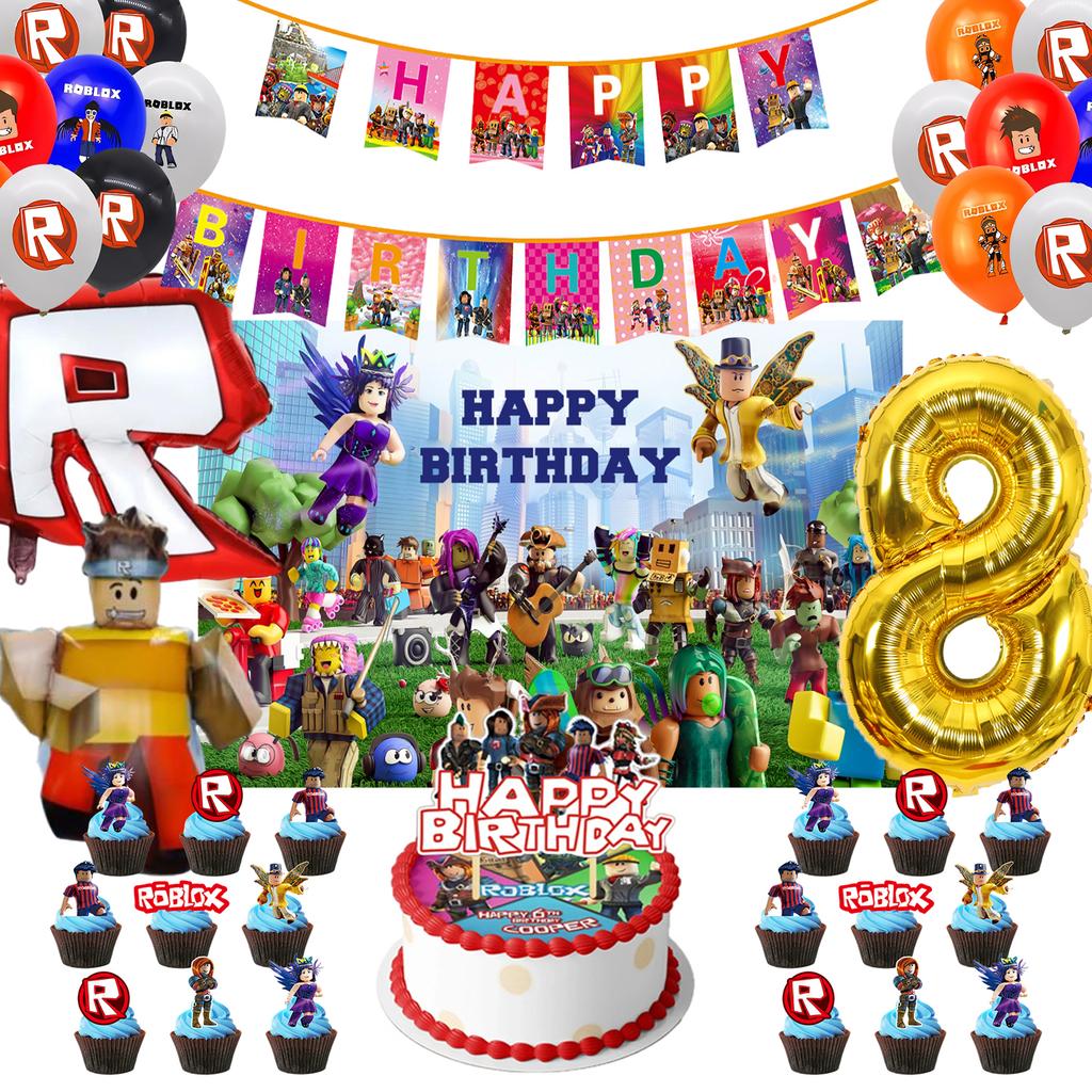 Birthday Party Decoration Pull Flag Banner Balloon Cake Topper Set Supplies Girls Kids Boys Favor ROBLOX baby shower game Round Sensory Compression 3