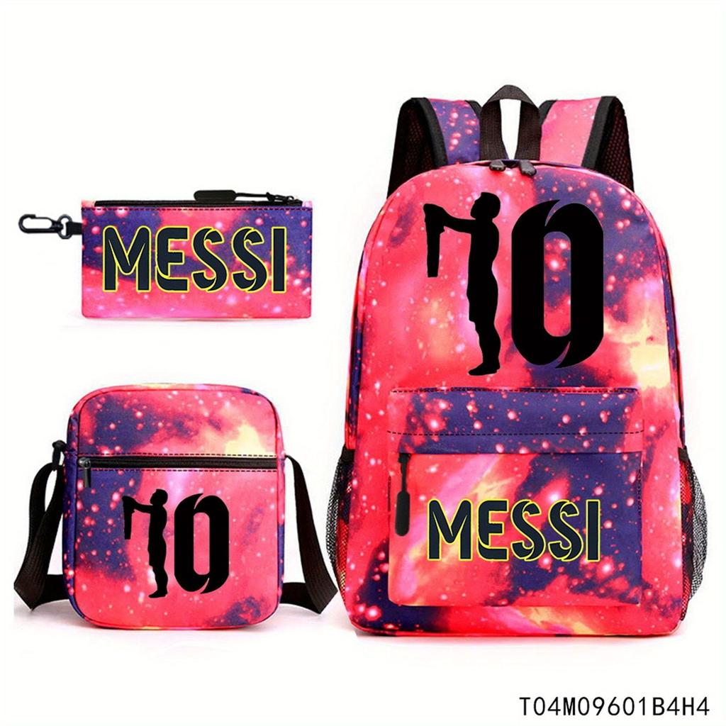 Football Star Print Youth Primary And Secondary School Students Schoolbag Three-Piece Set Men'S And Women'S Backpack