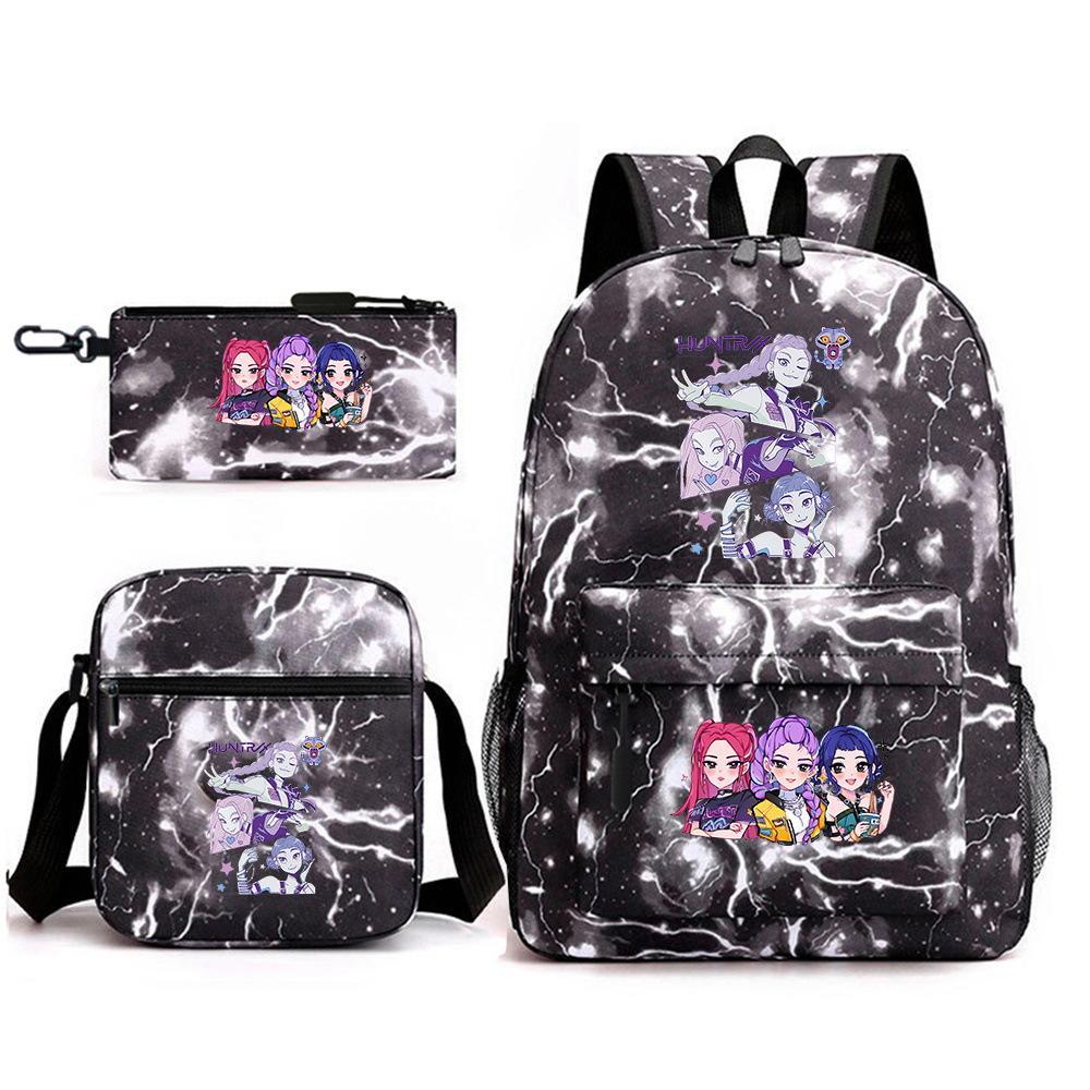 Demon Hunter Girl Group Backpack Kpop Backpack Digital Color Printing Boys And Girls School Bag Shoulder Bag Three-Piece Set