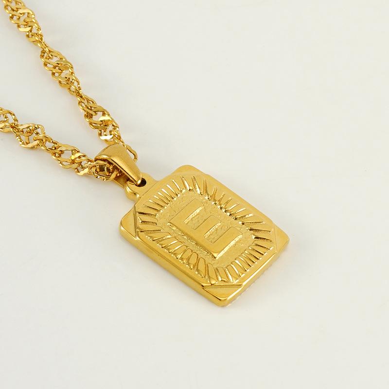 Men's 18K Gold Square Stainless Steel Alphabet Pendant Necklace