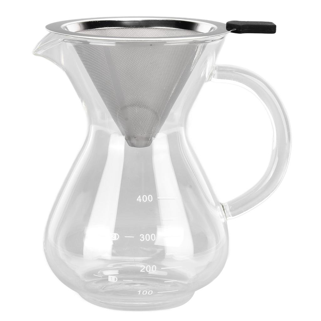 400ml Glass Coffee Pot Kettle Heat Resistant Pour Over Coffee Maker with Stainless Steel Filter for Home KitchenRound