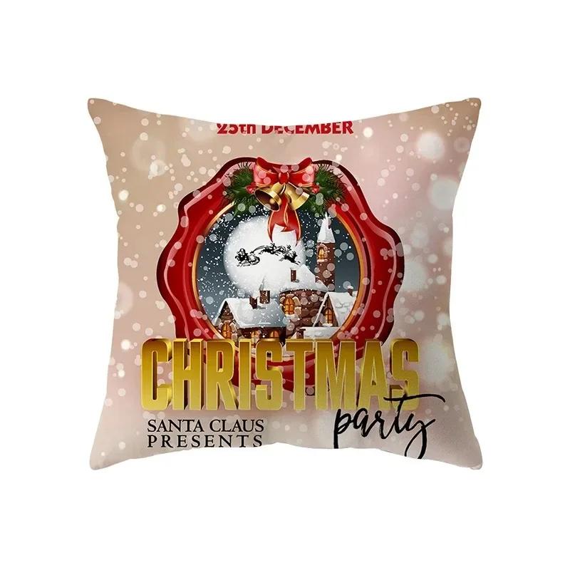 Christmas Theme Decorative Printed Pattern Cushion Cover Home Decor Living Room Sofa Pillow Bedroom Bedside Pillow