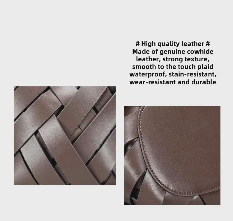 Women's Genuine Leather Woven Shoulder Bag with Magnetic Buckle