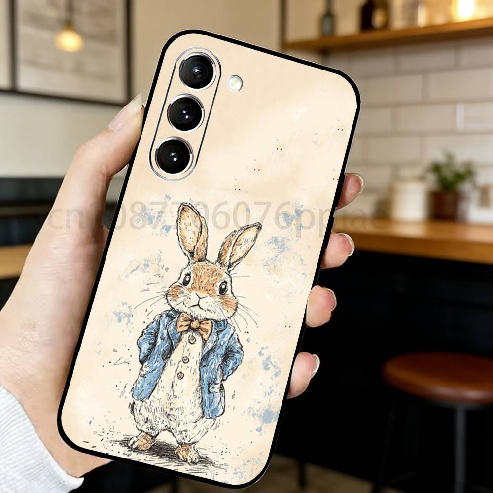 Cute P-Peter Rabbit Phone Case For Samsung S20,21,22,23,24,25,26 Ultra,Plus,Black Soft Cover